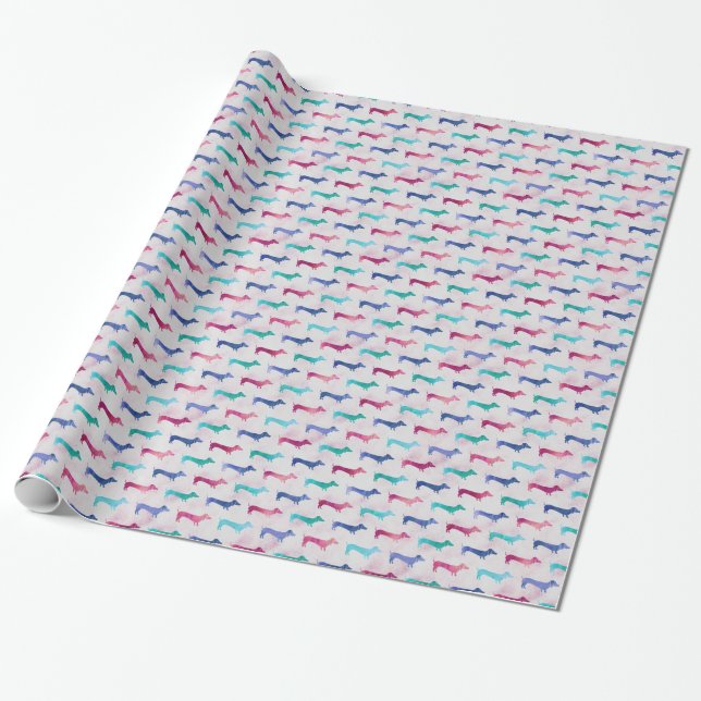 Mehrfarbiges Dackel-Muster Geschenkpapier (Ungerollt)