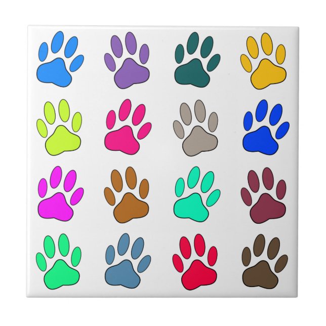 Mehrfarbiges Dog Paw Print Pattern Square Fliese (Vorderseite)