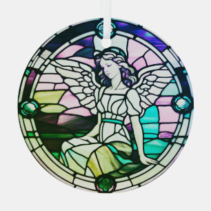 Mehrfarbiges Engel-Hartglas-Fenster Ornament Aus Glas