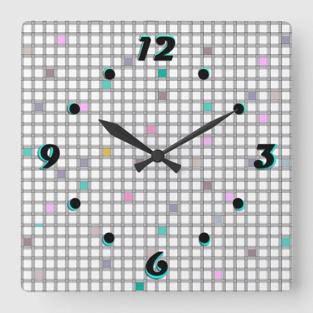 mehrfarbiges geometrisches Prüfmuster Quadratische Wanduhr (Vorderseite)