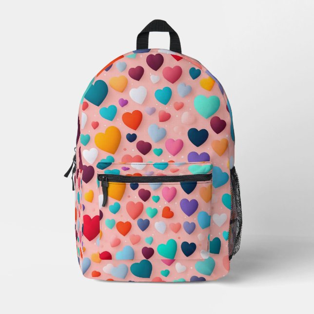 mehrfarbiges Herzmuster Bedruckter Rucksack (Vorderseite)