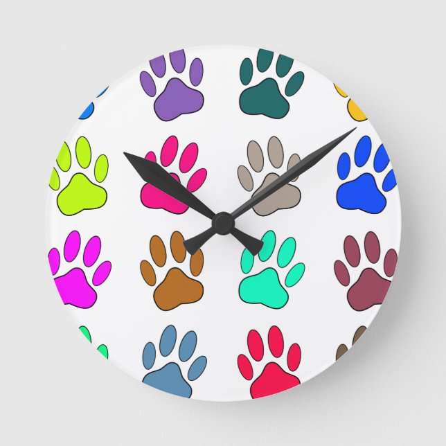 Mehrfarbiges Hundepaw-Druckmuster Runde Wanduhr (Vorderseite)