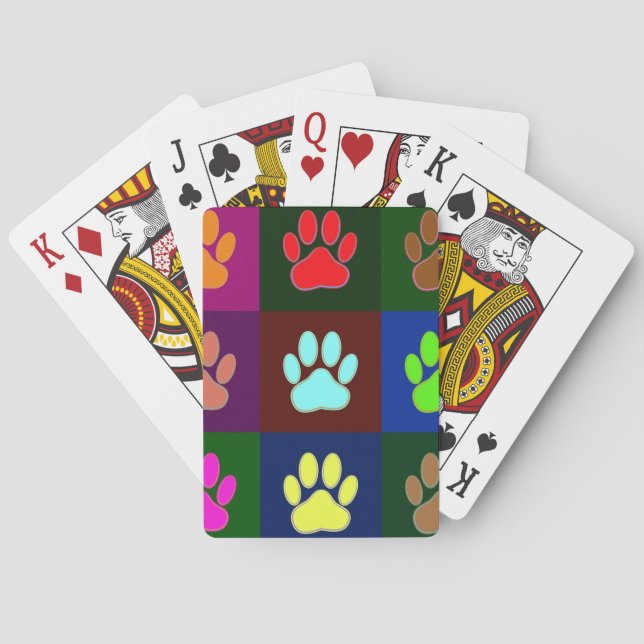Mehrfarbiges Hundepaw-Druckmuster Spielkarten (Rückseite)