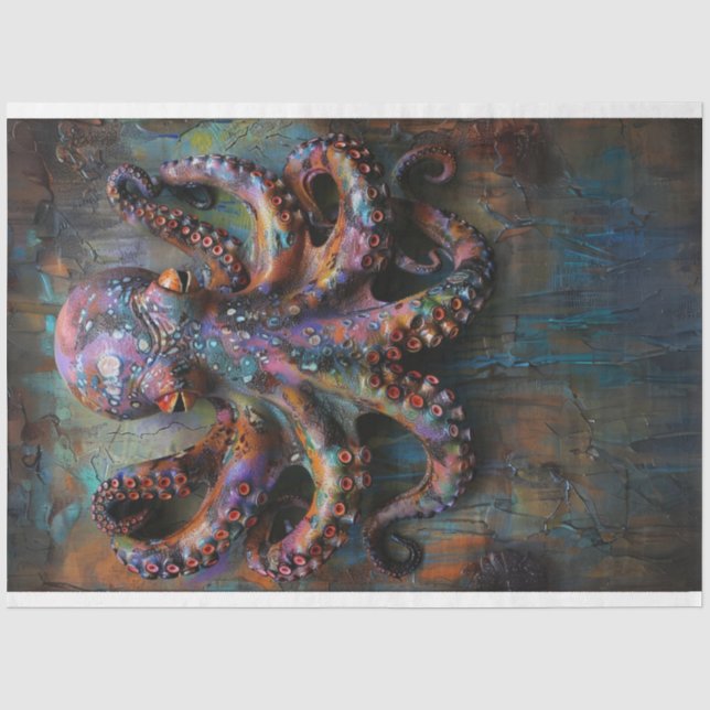 mehrfarbiges, lebendiges Oktopus-Dekoupage Seidenpapier (Vorderseite)