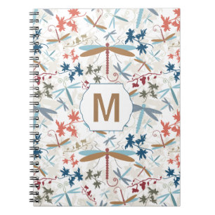 Mehrfarbiges Libellenmuster mit Monogramm Notizblock