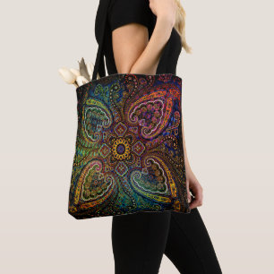 Mehrfarbiges Paisley auf schwarzem Hintergrund Tasche