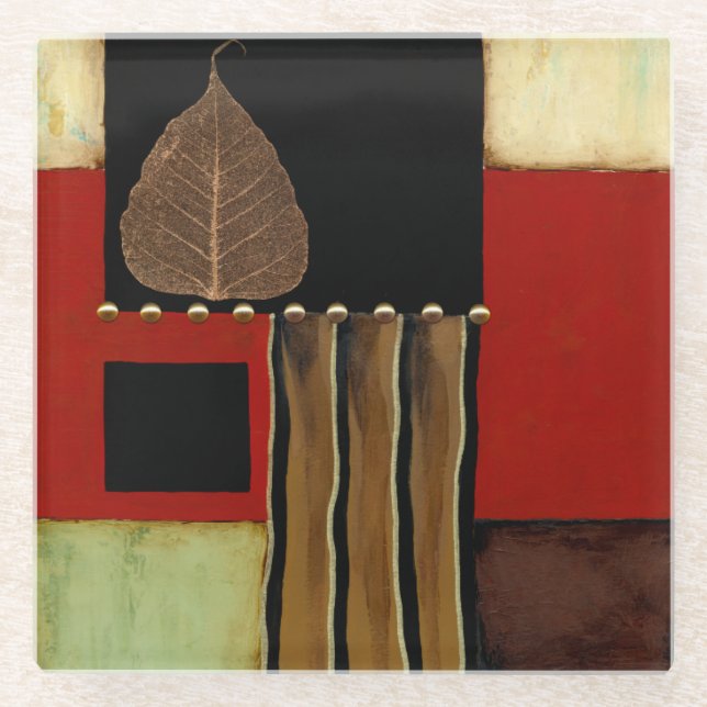 mehrfarbiges Paneelgemälde mit braunem Leaf Glasuntersetzer (Vorderseite)