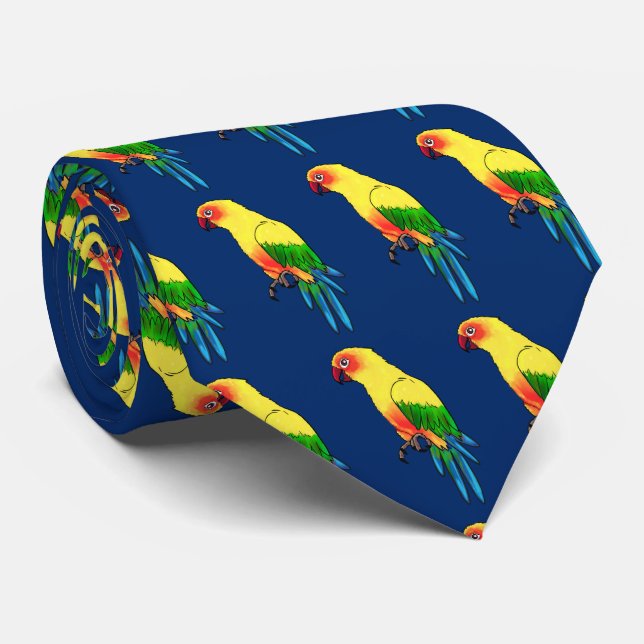 Mehrfarbiges Parrot-Vogelmuster auf blau Krawatte (Gerollt)