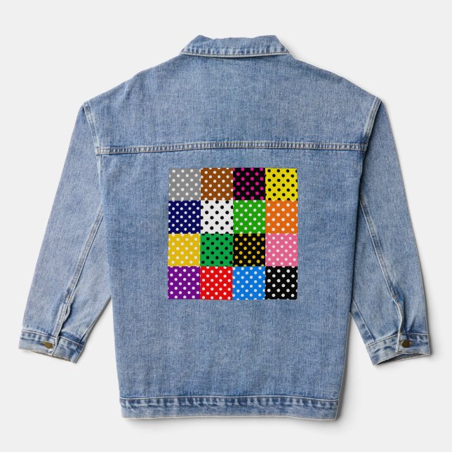 mehrfarbiges Patchwork Quilt Polka Dots Jeansjacke (Rückseite)