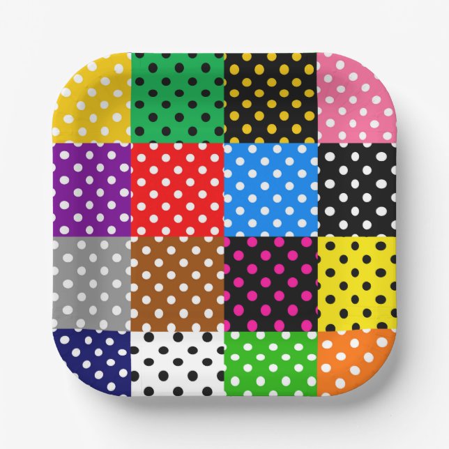 mehrfarbiges Patchwork Quilt Polka Dots Pappteller (Vorderseite)