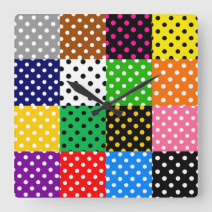 mehrfarbiges Patchwork Quilt Polka Dots Quadratische Wanduhr