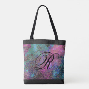 Mehrfarbiges und goldenes Mosaikdesign mit Monogra Tasche