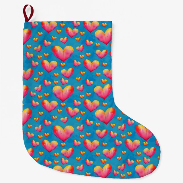 Mehrfarbiges Wasserfarbenherz - Valentine Strumpf Großer Weihnachtsstrumpf (Vorderseite)