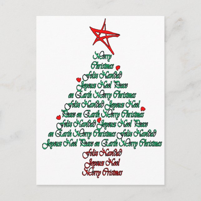 Mehrsprachige Chistmas Karte Feliz Geburts- Baum (Vorderseite)