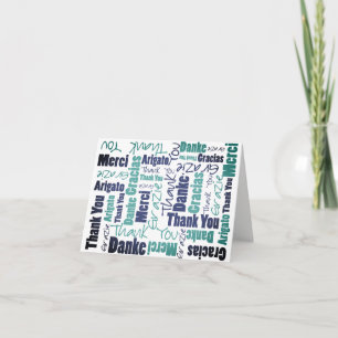 Mehrsprachige grüne blaue Typografie-Collage Dankeskarte