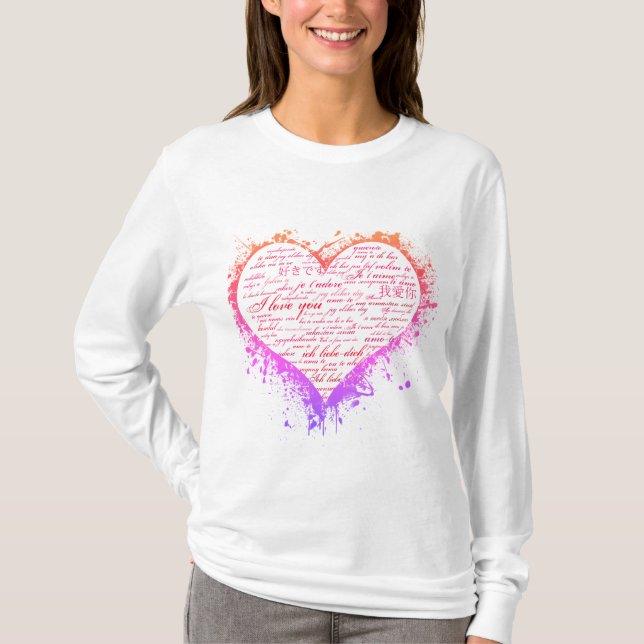 Mehrsprachige Liebe Herz Frauen-Langschläfer-Shirt T-Shirt (Vorderseite)
