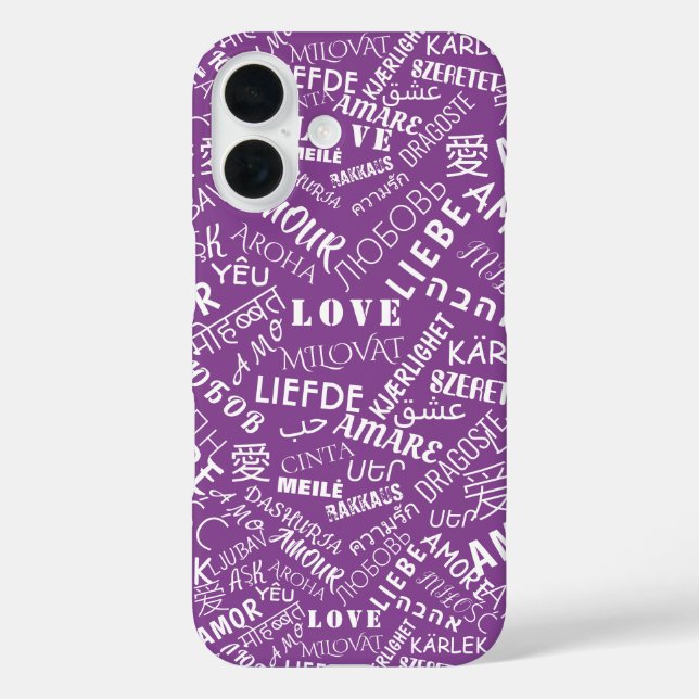 Mehrsprachige Liebe Text Lila iPhone Case (Rückseite)