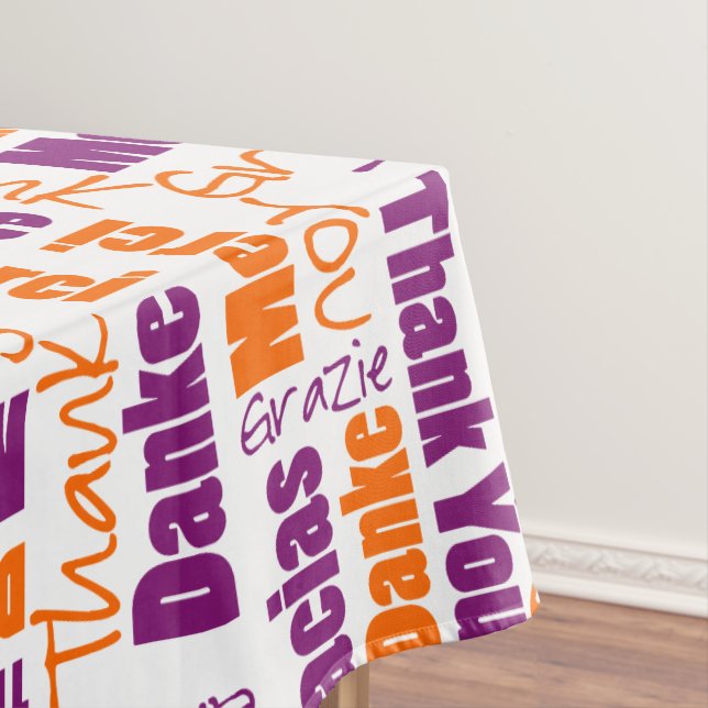 Mehrsprachige Lila Orange Vielen Dank Typografie Tischdecke (Beispiel)