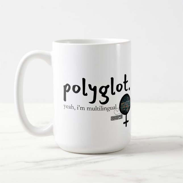 Mehrsprachige Polyglot-Anpassung (Frauen in Techni Kaffeetasse (Links)