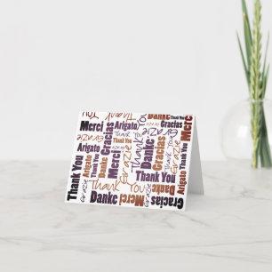 Mehrsprachige Purple Brown Black-Typografie-Collag Dankeskarte