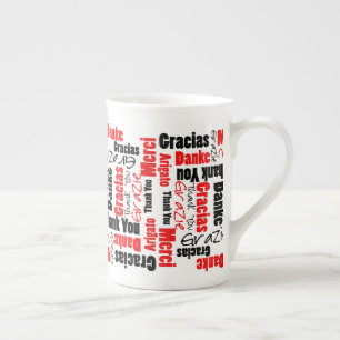 Mehrsprachige Rot-Schwarz-"Danke"-Typografie Prozellantasse