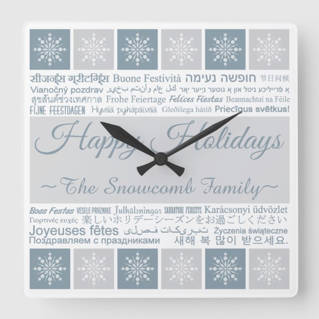 Mehrsprachige Uhr "Happy Holidays" (Vorderseite)