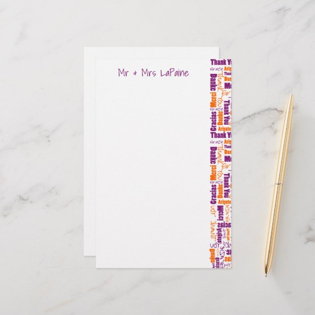 Mehrsprachiger Dank an Typografy Collage Wedding Briefpapier (Vorderseite/Rückseite Beispiel)