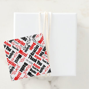 Mehrsprachiger Dank Typografie Collage Red Black Geschenkanhänger