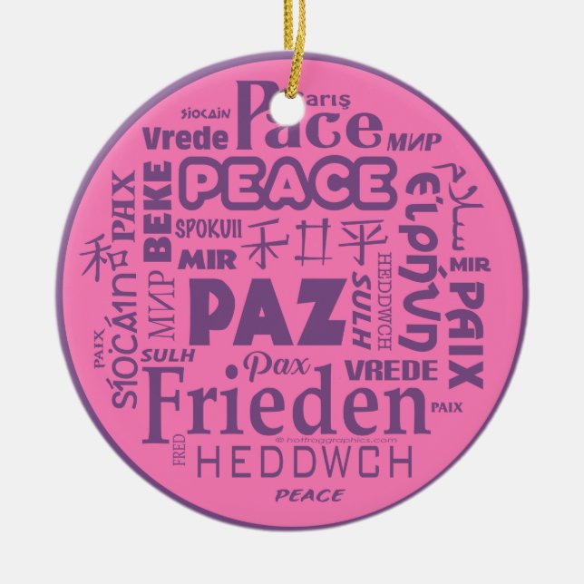Mehrsprachiger Frieden Weihnachtsdekoration Rosa 2 Keramik Ornament (Vorne)