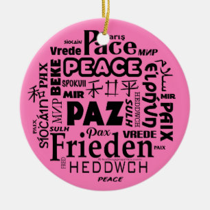 Mehrsprachiger Frieden Weihnachtsdekoration Rosa 3 Keramik Ornament