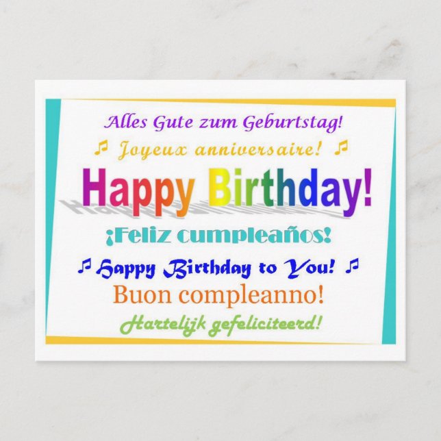 Mehrsprachiger Geburtstag Postkarte (Vorderseite)