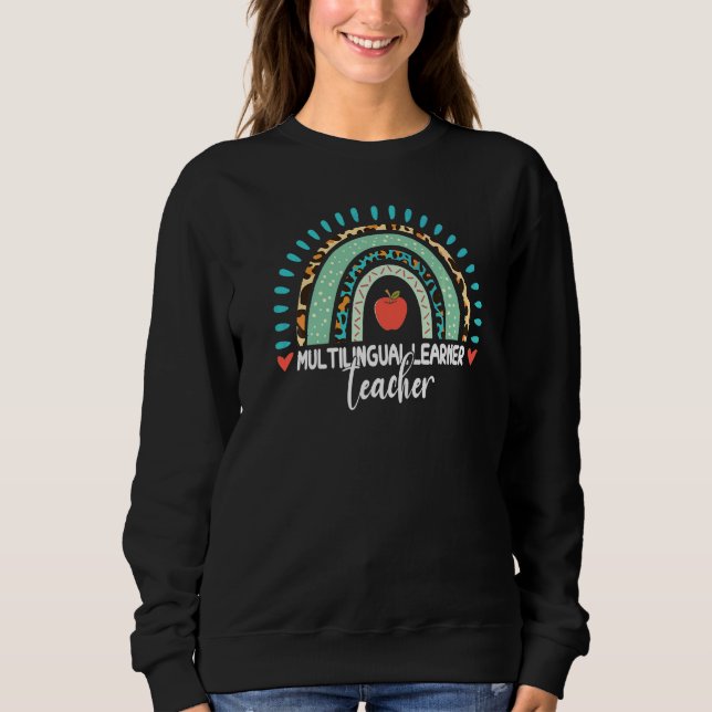 Mehrsprachiger Lernender Lehrer Leopard Regenbogen Sweatshirt (Vorderseite)