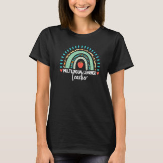 Mehrsprachiger Lernender Lehrer Leopard Regenbogen T-Shirt
