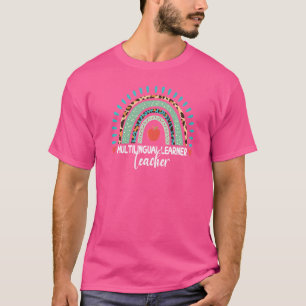 Mehrsprachiger Lernender Lehrer Leopard Regenbogen T-Shirt
