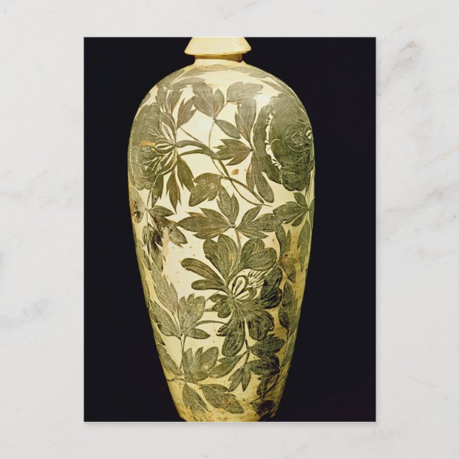 Mei P'ing Vase mit schwarzer Blumendekoration Postkarte (Vorderseite)
