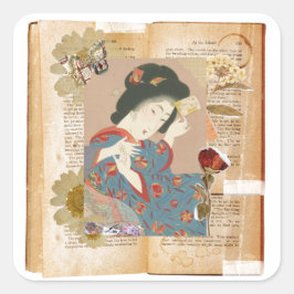 Meiji Era Beauty: Ukiyo-e – Traditional Japanese Quadratischer Aufkleber