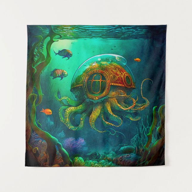Meilen unter dem Meer Kunst Illustration Steampunk Wandteppich (Vorderseite)