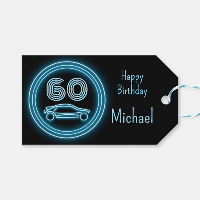 Meilenstein Alter Schwarz / Blau Geburtstag Raceca Geschenkanhänger (Vorderseite (Horizontal))