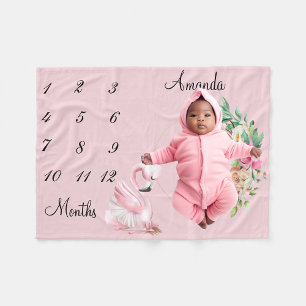 Meilenstein-Ballerina-Flamingo-Blume-Baby-Andenken Fleecedecke