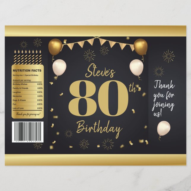 Meilenstein-Geburtstag Gold-Schwarz-Chip-Tüten-Ver Flyer (Vorne)