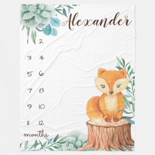 Meilensteine Aquarellwald Fox Fleecedecke (Vorderseite)