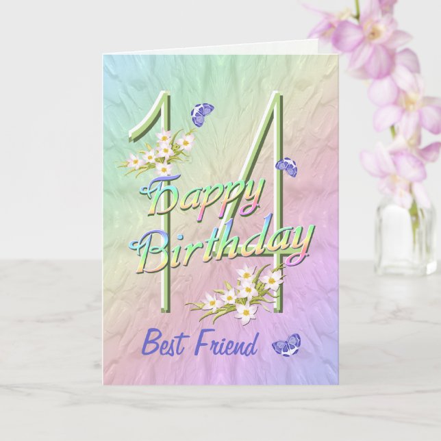 Meilleur Ami 14e Anniversaire Papillon Carte de Ja (Orchidée)