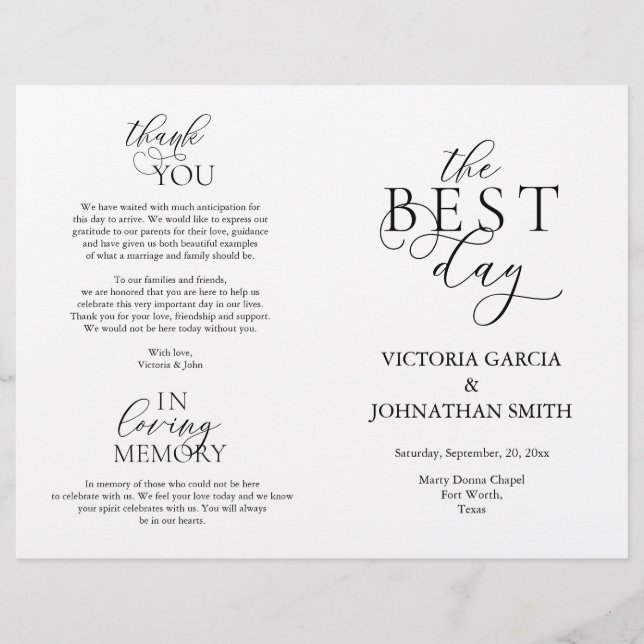 Meilleur Jour, Cérémonie Mariage Programme pliable (Devant)