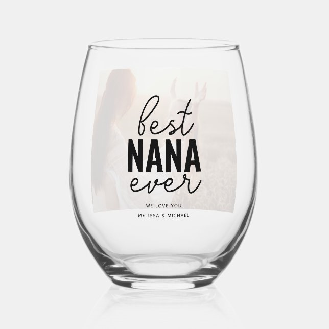 Meilleur Nana Jamais Photo Verre Vin Stemless (Recto)