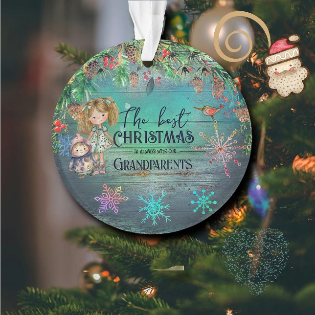 Meilleur Noël avec grand-parents Ornement Turquois (Best Christmas with Grandparents Ornament front)