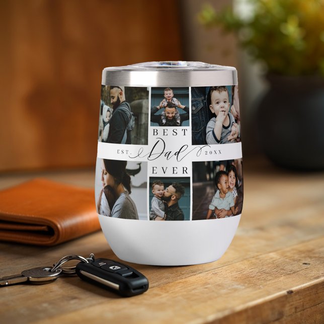 Meilleur papa Jamais Script Fête des pères Photo C (Best Dad Ever Script Father's Day Photo Collage Thermal Wine Tumbler)