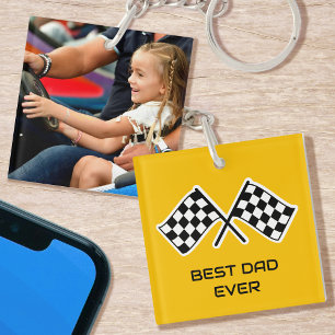 Meilleur Papa Photo Course Drapeaux à Damier Jaune