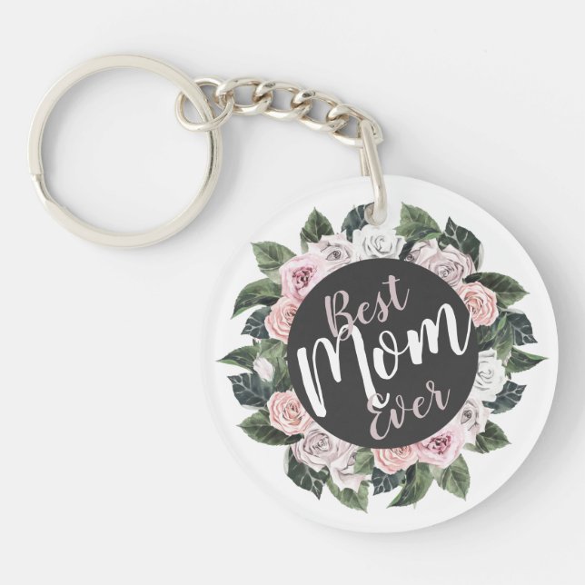 Meilleur Porte - clé photo floral de Maman (Devant)