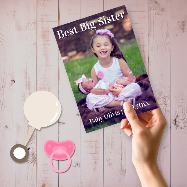 Meilleure grande soeur Nouveau frère Faire-part de (Best Big Sister New Sibling Birth Announcement Cards)