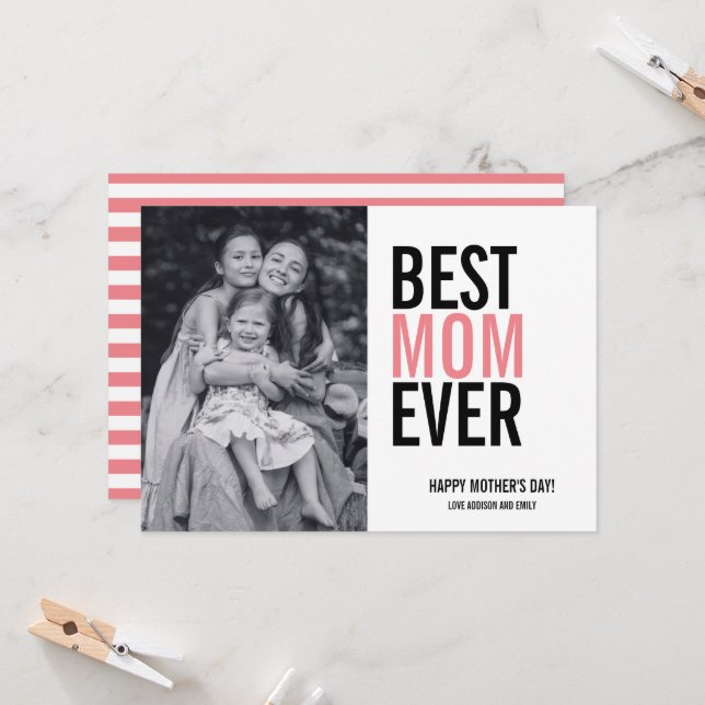Meilleure maman jamais Carte photo de la fête des  (Devant/Arrière en situation)